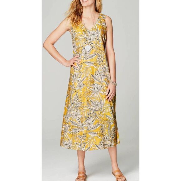 J. Jill  NWT Linen A-Line Midi Dress Daisy Vibrant Tropical  Sz L - Picture 1 of 9